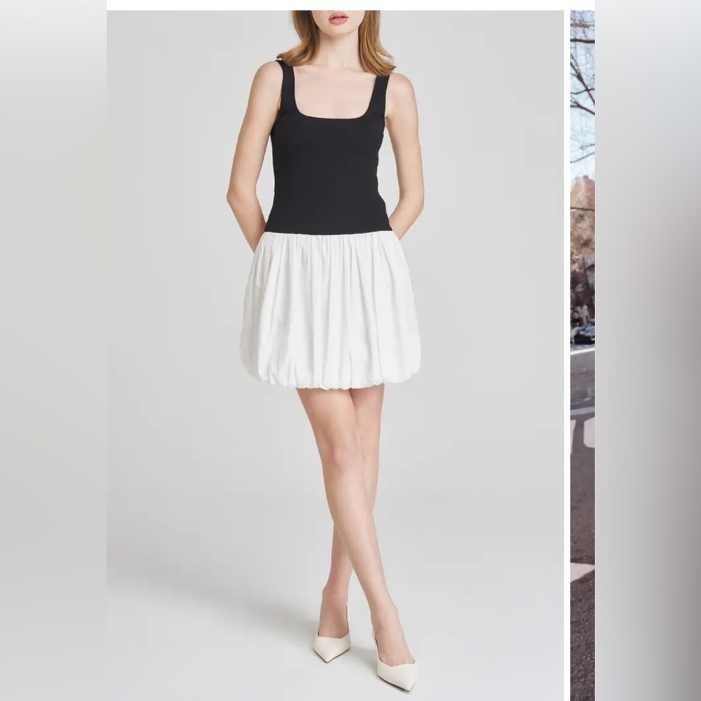 Wayf Black Tank Top with White Bubble Skirt Mini Dress